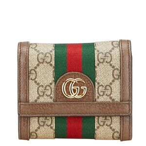 Gucci GG Supreme Ophidia Tri fold Wallet Beige Brown Leather